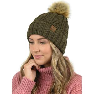 imageCC Beanie Womens Cozy Chenille Pom Hat  Warm Fashionable Soft Touch Winter BeanieDark Olive Green
