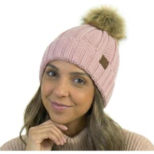 imageCC Beanie Womens Cozy Chenille Pom Hat  Warm Fashionable Soft Touch Winter BeanieLight Pink