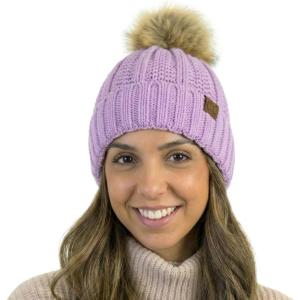 imageCC Beanie Womens Cozy Chenille Pom Hat  Warm Fashionable Soft Touch Winter BeanieLilac