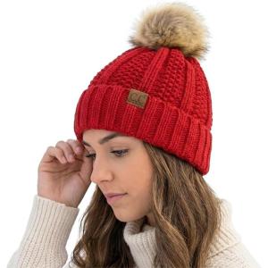 imageCC Beanie Womens Cozy Chenille Pom Hat  Warm Fashionable Soft Touch Winter BeanieRed