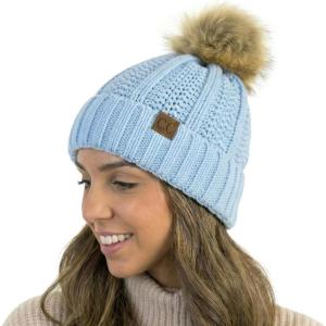 imageCC Beanie Womens Cozy Chenille Pom Hat  Warm Fashionable Soft Touch Winter BeanieSky Blue