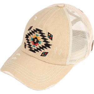 imageCC Ponycap Messy High Bun Ponytail Adjustable Mesh Trucker Baseball Cap HatAztec Beige