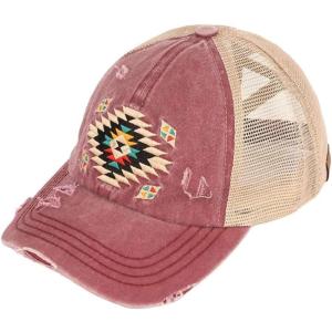 imageCC Ponycap Messy High Bun Ponytail Adjustable Mesh Trucker Baseball Cap HatAztec Berry