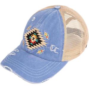 imageCC Ponycap Messy High Bun Ponytail Adjustable Mesh Trucker Baseball Cap HatAztec Blue Moon