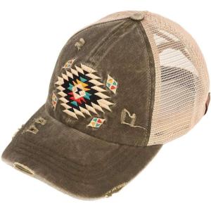 imageCC Ponycap Messy High Bun Ponytail Adjustable Mesh Trucker Baseball Cap HatAztec Dark Olive