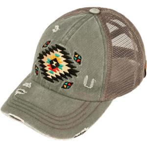 imageCC Ponycap Messy High Bun Ponytail Adjustable Mesh Trucker Baseball Cap HatAztec Grey