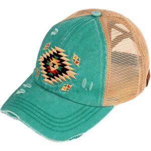 imageCC Ponycap Messy High Bun Ponytail Adjustable Mesh Trucker Baseball Cap HatAztec Turquoise