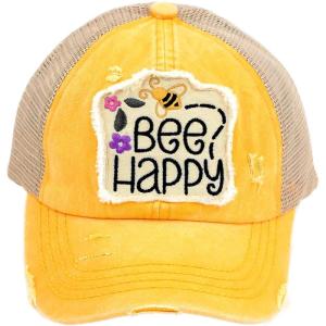 imageCC Ponycap Messy High Bun Ponytail Adjustable Mesh Trucker Baseball Cap HatBee Happy Yellow