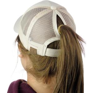 imageCC Ponycap Messy High Bun Ponytail Adjustable Mesh Trucker Baseball Cap HatBeige