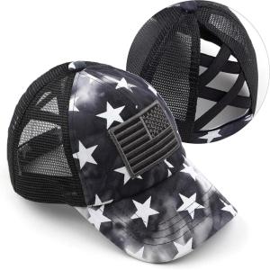 imageCC Ponycap Messy High Bun Ponytail Adjustable Mesh Trucker Baseball Cap HatBlack