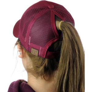 imageCC Ponycap Messy High Bun Ponytail Adjustable Mesh Trucker Baseball Cap HatBurgundy