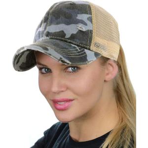 imageCC Ponycap Messy High Bun Ponytail Adjustable Mesh Trucker Baseball Cap HatCamo Blue
