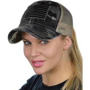 imageCC Ponycap Messy High Bun Ponytail Adjustable Mesh Trucker Baseball Cap HatCamo Gray  Flag