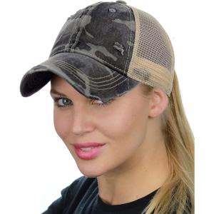 imageCC Ponycap Messy High Bun Ponytail Adjustable Mesh Trucker Baseball Cap HatCamo Grey