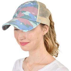 imageCC Ponycap Messy High Bun Ponytail Adjustable Mesh Trucker Baseball Cap HatCamo Mint