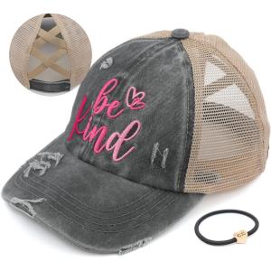 imageCC Ponycap Messy High Bun Ponytail Adjustable Mesh Trucker Baseball Cap HatCharcoal