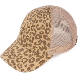 imageCC Ponycap Messy High Bun Ponytail Adjustable Mesh Trucker Baseball Cap HatCheetah Print Beige