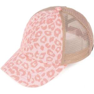 imageCC Ponycap Messy High Bun Ponytail Adjustable Mesh Trucker Baseball Cap HatCheetah Print Pink