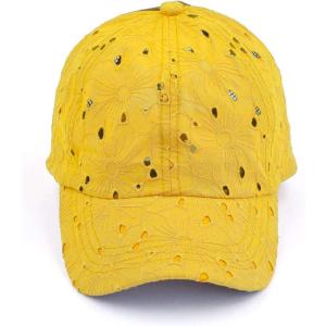 imageCC Ponycap Messy High Bun Ponytail Adjustable Mesh Trucker Baseball Cap HatCotton Eyelet  Mustard