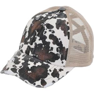 imageCC Ponycap Messy High Bun Ponytail Adjustable Mesh Trucker Baseball Cap HatCow Print  Beige