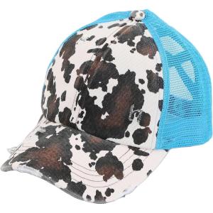 imageCC Ponycap Messy High Bun Ponytail Adjustable Mesh Trucker Baseball Cap HatCow Print  Turquoise