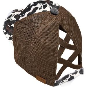 imageCC Ponycap Messy High Bun Ponytail Adjustable Mesh Trucker Baseball Cap HatCriss Cross Cow Brown