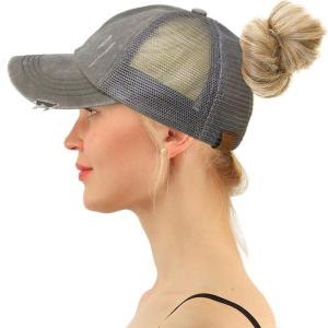 imageCC Ponycap Messy High Bun Ponytail Adjustable Mesh Trucker Baseball Cap HatCriss Cross Grey