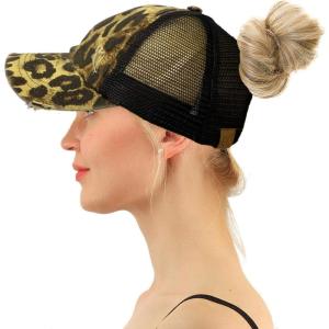 imageCC Ponycap Messy High Bun Ponytail Adjustable Mesh Trucker Baseball Cap HatCriss Cross Leopard Black