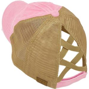 imageCC Ponycap Messy High Bun Ponytail Adjustable Mesh Trucker Baseball Cap HatCriss Cross Light Pink
