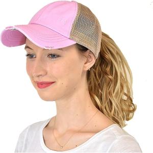 imageCC Ponycap Messy High Bun Ponytail Adjustable Mesh Trucker Baseball Cap HatCriss Cross Mesh Baby Pink