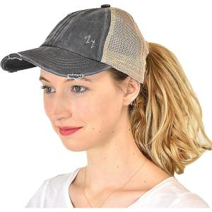 imageCC Ponycap Messy High Bun Ponytail Adjustable Mesh Trucker Baseball Cap HatCriss Cross Mesh Charcoal