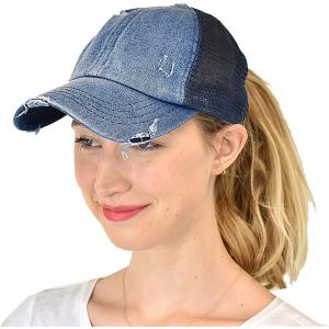 imageCC Ponycap Messy High Bun Ponytail Adjustable Mesh Trucker Baseball Cap HatCriss Cross Mesh Denim