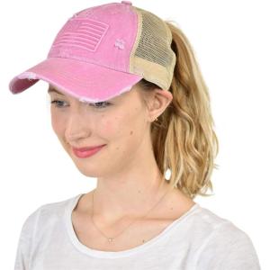 imageCC Ponycap Messy High Bun Ponytail Adjustable Mesh Trucker Baseball Cap HatCriss Cross Mesh Flag Sweet Pink