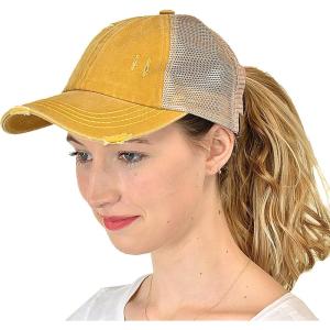imageCC Ponycap Messy High Bun Ponytail Adjustable Mesh Trucker Baseball Cap HatCriss Cross Mesh Mustard