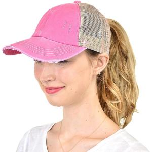 imageCC Ponycap Messy High Bun Ponytail Adjustable Mesh Trucker Baseball Cap HatCriss Cross Mesh Pink