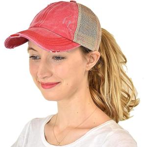 imageCC Ponycap Messy High Bun Ponytail Adjustable Mesh Trucker Baseball Cap HatCriss Cross Mesh Red