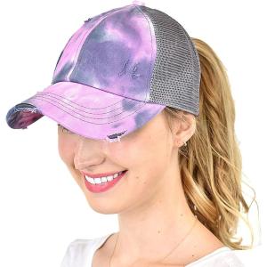 imageCC Ponycap Messy High Bun Ponytail Adjustable Mesh Trucker Baseball Cap HatCriss Cross Mesh Tie Dye Gray