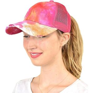 imageCC Ponycap Messy High Bun Ponytail Adjustable Mesh Trucker Baseball Cap HatCriss Cross Mesh Tie Dye Orange
