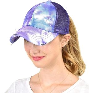 imageCC Ponycap Messy High Bun Ponytail Adjustable Mesh Trucker Baseball Cap HatCriss Cross Mesh Tie Dye Purple