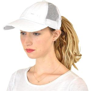 imageCC Ponycap Messy High Bun Ponytail Adjustable Mesh Trucker Baseball Cap HatCriss Cross Mesh White