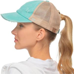 imageCC Ponycap Messy High Bun Ponytail Adjustable Mesh Trucker Baseball Cap HatCriss Cross Mint
