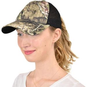 imageCC Ponycap Messy High Bun Ponytail Adjustable Mesh Trucker Baseball Cap HatCriss Cross Outdoor Hunting Mesh Back