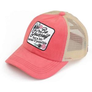 imageCC Ponycap Messy High Bun Ponytail Adjustable Mesh Trucker Baseball Cap HatCriss Cross Patch Be Yourself  Coral