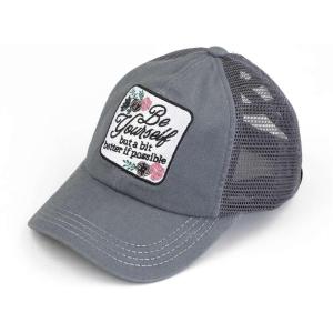 imageCC Ponycap Messy High Bun Ponytail Adjustable Mesh Trucker Baseball Cap HatCriss Cross Patch Be Yourself  Gray
