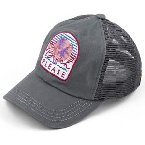 imageCC Ponycap Messy High Bun Ponytail Adjustable Mesh Trucker Baseball Cap HatCriss Cross Patch Beach Please  Gray