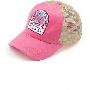 imageCC Ponycap Messy High Bun Ponytail Adjustable Mesh Trucker Baseball Cap HatCriss Cross Patch Beach Please  Pink