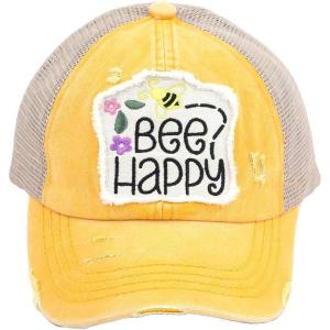 imageCC Ponycap Messy High Bun Ponytail Adjustable Mesh Trucker Baseball Cap HatCriss Cross Patch Bee Happy  Yellow