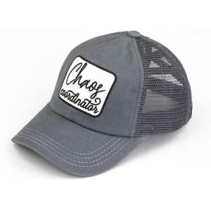 imageCC Ponycap Messy High Bun Ponytail Adjustable Mesh Trucker Baseball Cap HatCriss Cross Patch Chaos Coordinator  Gray
