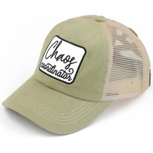 imageCC Ponycap Messy High Bun Ponytail Adjustable Mesh Trucker Baseball Cap HatCriss Cross Patch Chaos Coordinator  Olive