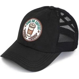 imageCC Ponycap Messy High Bun Ponytail Adjustable Mesh Trucker Baseball Cap HatCriss Cross Patch Coffee  Black